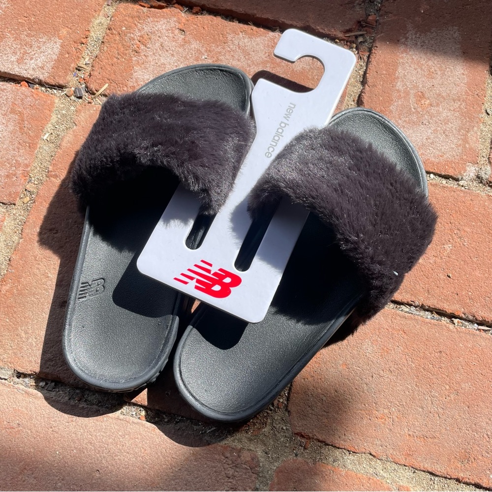 New Balance Black Fur Slides Womens  size 7